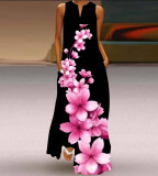 Summer women's sleeveless dress v-neck printed face dress