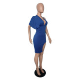 Custom Logo Women's Customized Printing Clothing Summer Stylish Backless V-Neck One Sleeve Slit Women's Customized Printing Dress