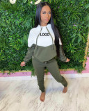 Custom Logo Women's Customized Printing Casual Patchwork Hooded Tracksuit Two-Piece Pants Set