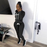 Custom Logo Women's Customized Printing Fashion Casual Sport Solid Zipper Hooded Tracksuit Two-Piece Pants Set