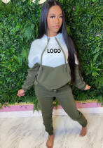 Custom Logo Women's Customized Printing Casual Patchwork Hooded Tracksuit Two-Piece Pants Set