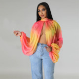 Women's Summer Lace-Up Printed Chiffon Shirt Bat Sleeves Top