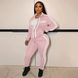 Custom Logo Women's Customized Printing Fashion Casual Patchwork Tracksuit Two-Piece Pants Set