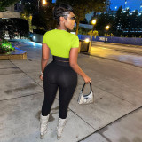 Custom Logo Women's Customized Printing Clothing Fashionable Color Matching Crop Short Sleeve Two-Piece Pants Set