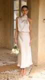 Summer Chic Women's Sleeveless Halter Neck Solid Satin Dress