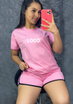 Custom Logo Women's Customized Printing Fashion Casual Solid Color Sports Casual Two-Piece Shorts Set