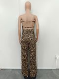 Leopard-print Patchwork wide-leg jumpsuit