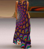 Summer women's sleeveless dress v-neck printed face dress