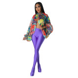 Women's Summer Lace-Up Printed Chiffon Shirt Bat Sleeves Top