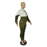 Custom Logo Women's Customized Printing Casual Patchwork Hooded Tracksuit Two-Piece Pants Set