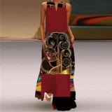 Summer women's sleeveless dress v-neck printed face dress