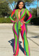 Spring and summer women's clothing Jumpsuit trendy and colorful print V-neck slim-fit long-sleeved Jumpsuit