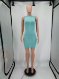 Custom Logo Women's Customized Printing Ribbed Zip Sleeveless Bodycon Dress