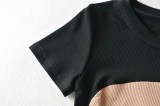 Contrast Color One Shoulder Sexy Short Sleeve Top Women Summer Ribbed Slim Fit Crop T-Shirt