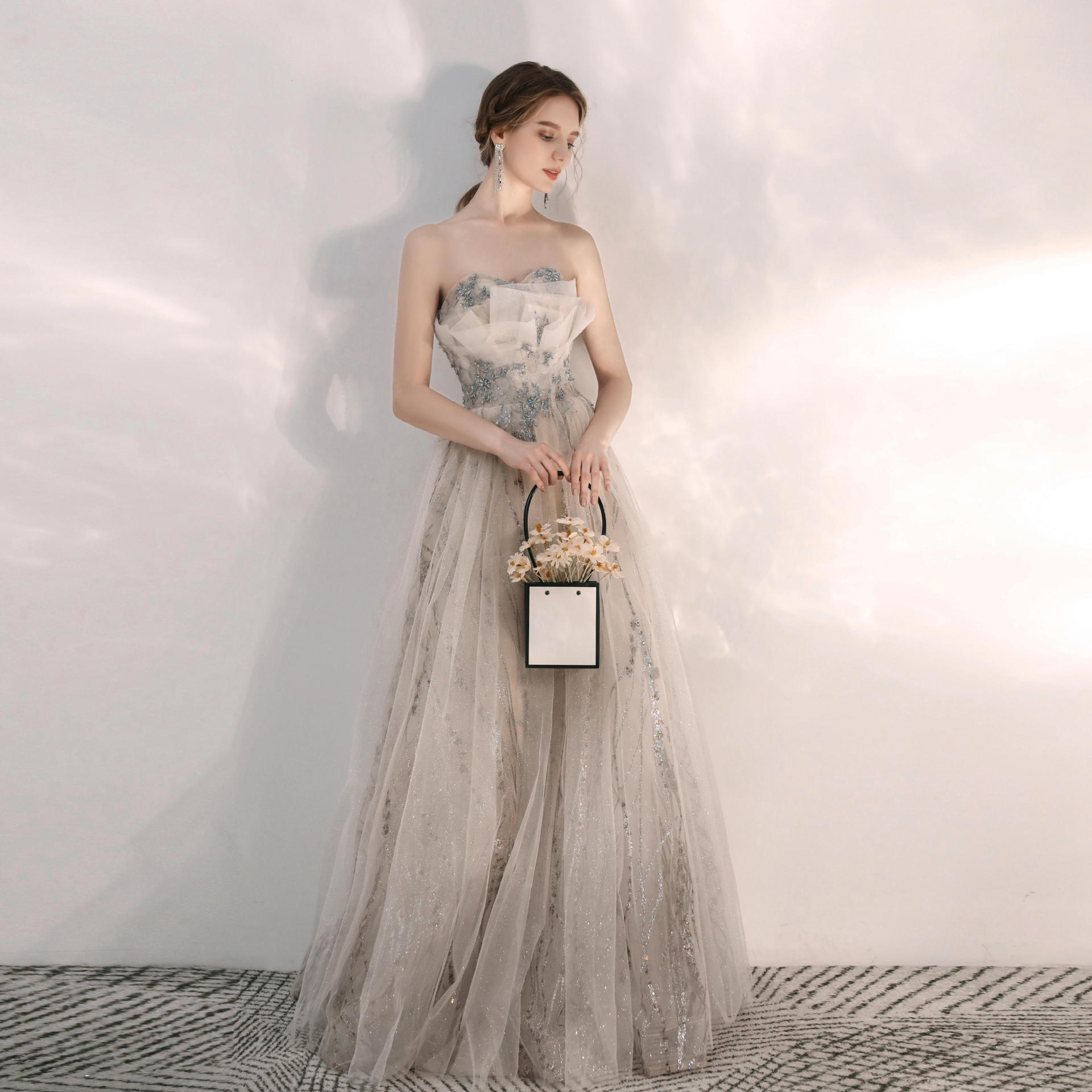 Elegant Strapless Long Slim Fit Bridesmaid Beaded Formal Party Evening Dress For Women(Processing time need 3-6 days)