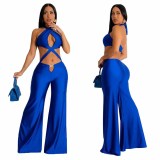 Women's Nightclub Sexy Cutout Halter Neck Wide Leg Jumpsuit