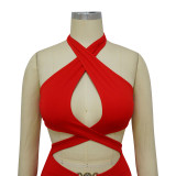 Women's Nightclub Sexy Cutout Halter Neck Wide Leg Jumpsuit