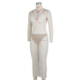 Summer Women's Fashion Sexy Straps Backless One-Piece Bodysuit Top Hollow Knitting Skirt Two Piece Set