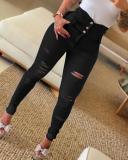 Fall High Waist Slim Fit Denim Pants Women's Ripped Tight Jeans