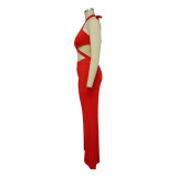 Women's Nightclub Sexy Cutout Halter Neck Wide Leg Jumpsuit