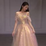 Bride Mesh Slim Fit Formal Party Mermaid Off Shoulder Evening Dress Female（Processing time need 3-6 days）