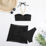 Sexy Swimsuit Halter Strapless Ruched Three-Piece Bikini Skirt Swimwear