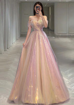 Bride Mesh Slim Fit Formal Party Mermaid Off Shoulder Evening Dress Female（Processing time need 3-6 days）