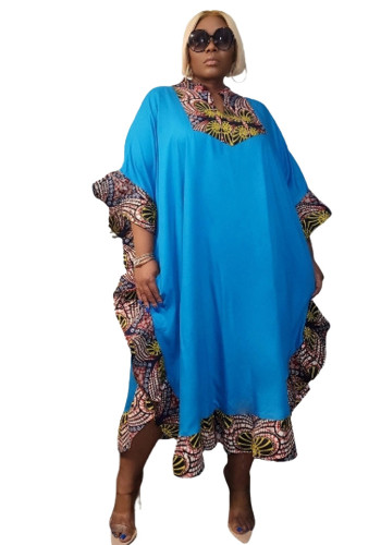 Ruffle Print Patchwork Plus Size Loose Dress Club Dress Robe