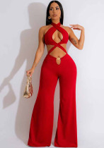 Women's Nightclub Sexy Cutout Halter Neck Wide Leg Jumpsuit