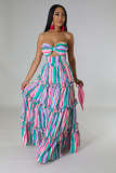Women strapless striped print fashion Top and long skirt two-piece set