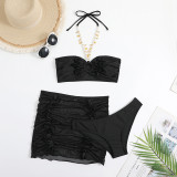 Sexy Swimsuit Halter Strapless Ruched Three-Piece Bikini Skirt Swimwear