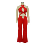 Women's Nightclub Sexy Cutout Halter Neck Wide Leg Jumpsuit