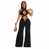 Women's Nightclub Sexy Cutout Halter Neck Wide Leg Jumpsuit