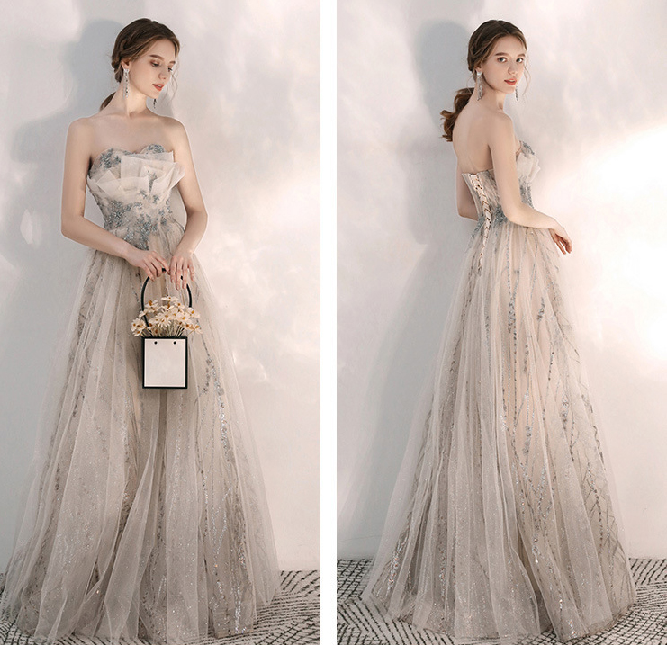 Elegant Strapless Long Slim Fit Bridesmaid Beaded Formal Party Evening Dress For Women(Processing time need 3-6 days)