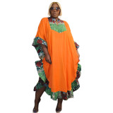Ruffle Print Patchwork Plus Size Loose Dress Club Dress Robe