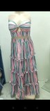 Women strapless striped print fashion Top and long skirt two-piece set