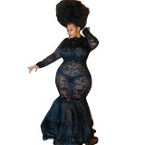 Plus Size Women See-Through Lace Bodycon Dress