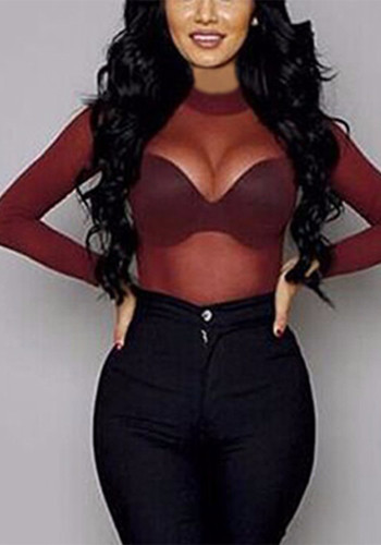 Women See-Through Sexy Mesh Basic Long Sleeve T-Shirt