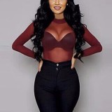 Women See-Through Sexy Mesh Basic Long Sleeve T-Shirt