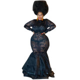 Plus Size Women See-Through Lace Bodycon Dress