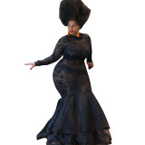 Plus Size Women See-Through Lace Bodycon Dress