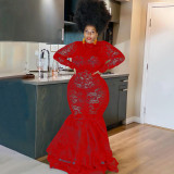 Plus Size Women See-Through Lace Bodycon Dress