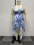 Women Sexy Print Irregular Lace-Up Two-Piece Set