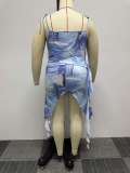 Women Sexy Print Irregular Lace-Up Two-Piece Set