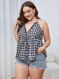 Plus Size Women's Summer Halter Strapless Plaid Top Sexy Blouse
