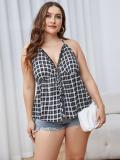 Plus Size Women's Summer Halter Strapless Plaid Top Sexy Blouse