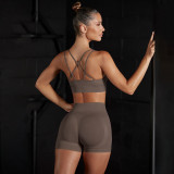 Seamless Solid Color High Stretch Sports Bra Lingerie Yoga Wear Set Running Fitness Exercise Shorts Two-Piece Set