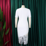 Plus Size Womenlace Patchwork Beaded Bodycon Dress