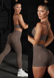 Seamless Solid Color High Stretch Sports Bra Lingerie Yoga Wear Set Running Fitness Exercise Shorts Two-Piece Set