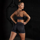 Seamless Solid Color High Stretch Sports Bra Lingerie Yoga Wear Set Running Fitness Exercise Shorts Two-Piece Set